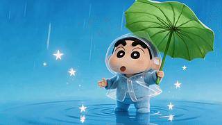 雨天撑荷叶的软萌小孩