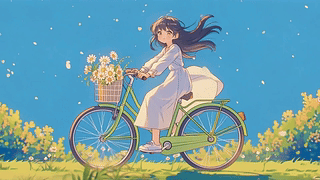 晴空下的骑行少女