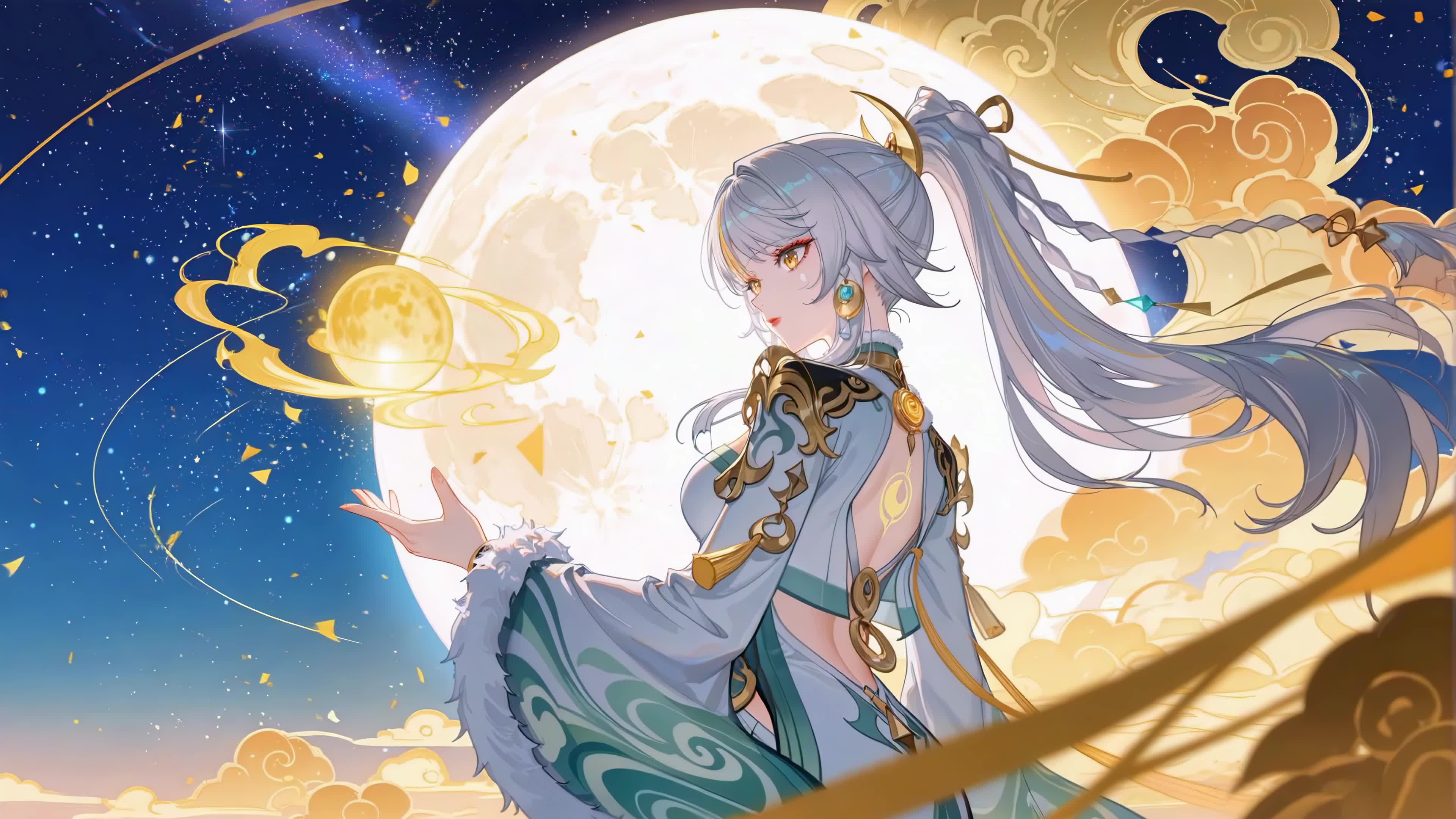 满月下的银发少女