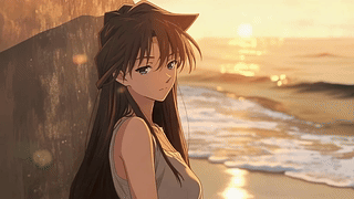海滨落日少女