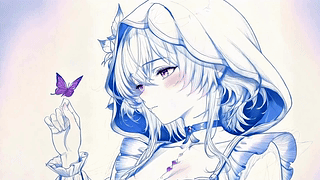 线绘少女与粉蝶