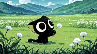 青野小黑猫玩蒲公英