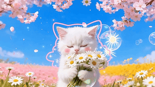 春日萌猫抱花
