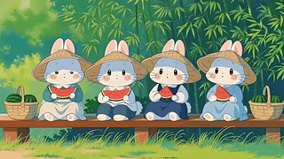 竹林闲趣兔兔吃瓜
