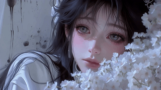 花下黑发少女