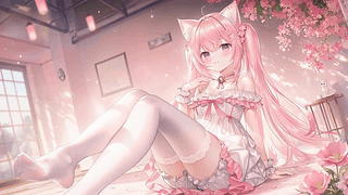 粉色猫耳少女居家小憩