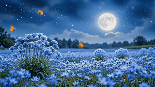 月夜星空蓝花田