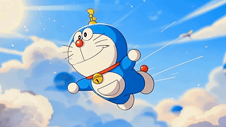 晴空飞行的蓝色萌猫