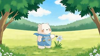 清新草地可爱小白熊