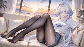 居家休闲银发少女