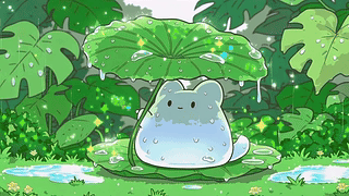 雨天躲雨的小青蛙