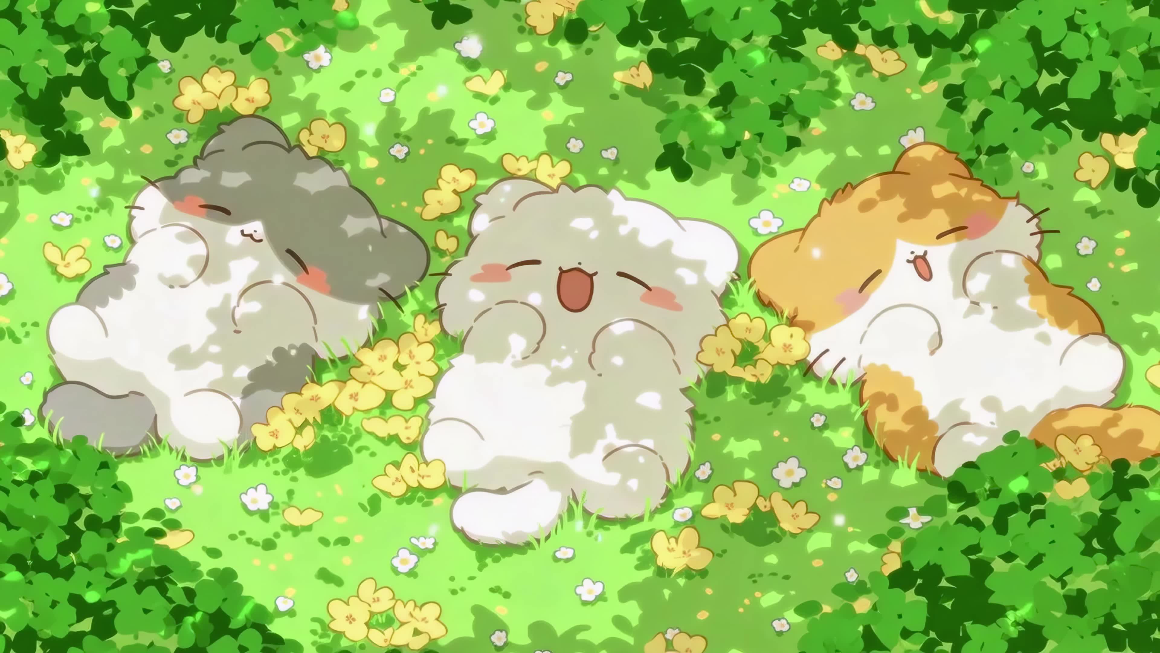 花丛中晒太阳的软萌小猫