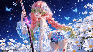 花野蝶舞粉发持刀少女