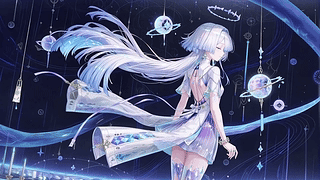 幽夜星海银发少女