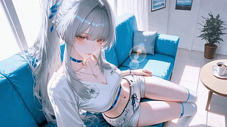 休闲居家银发少女