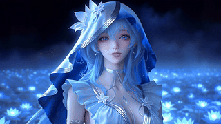 幽蓝花海银发少女