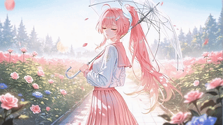 玫瑰园粉发少女