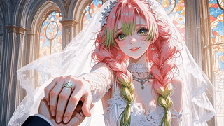 教堂花嫁粉发少女