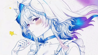 蓝调线稿少女