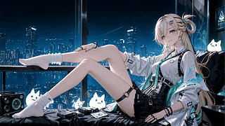 夜城窗边的休闲少女