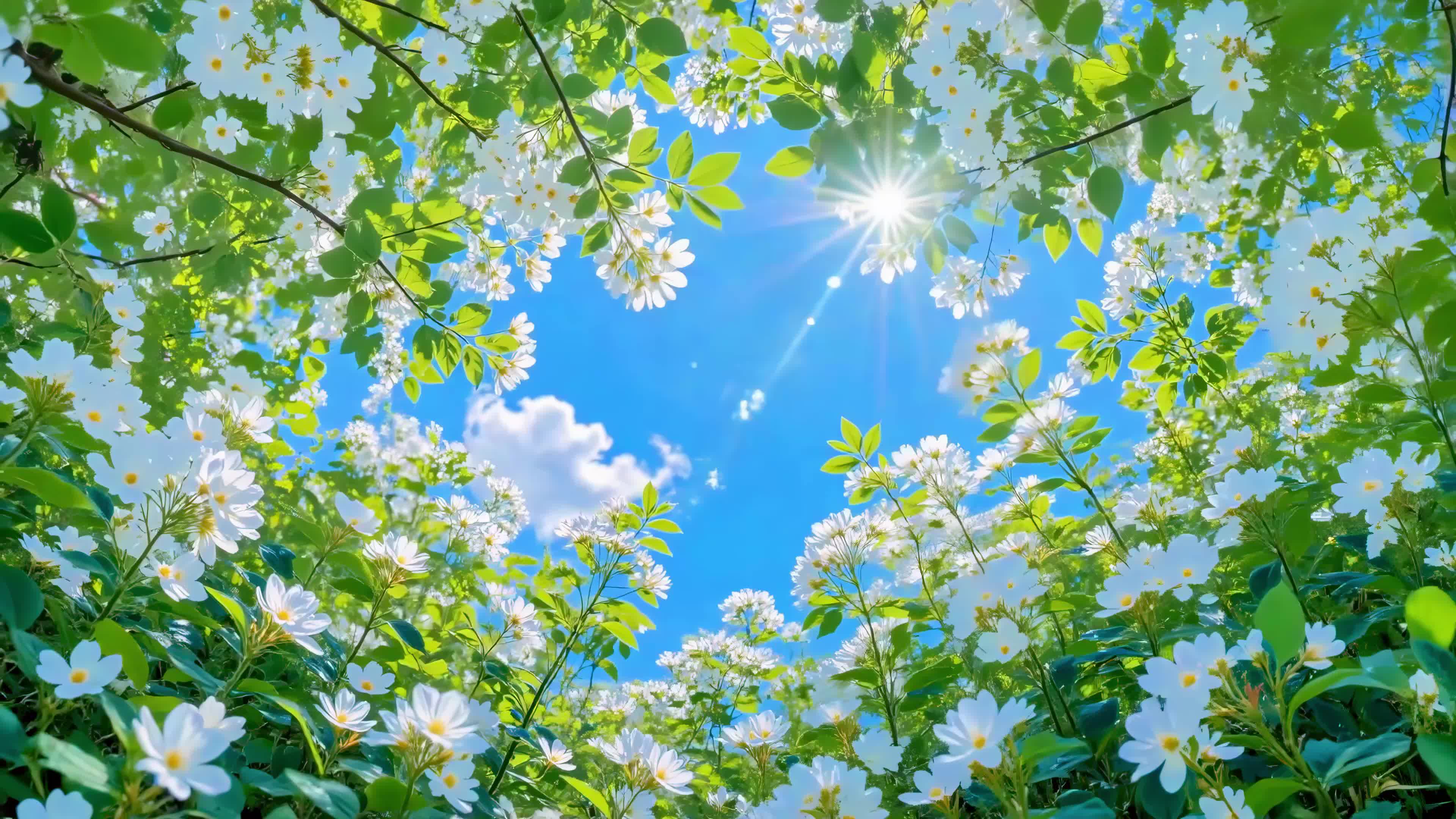 晴日花野仰望蓝天