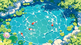 清池锦鲤戏莲叶