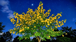 星空下的黄花树