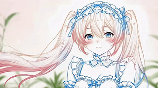双色线稿双马尾少女