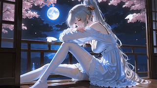 月夜樱下银发少女