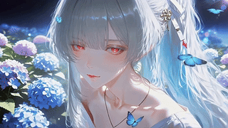 绣球花田间的银发少女