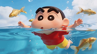 清凉夏日戏水男孩