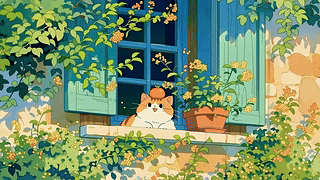 窗台橘猫赏花