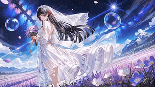 花野星空中的白纱少女