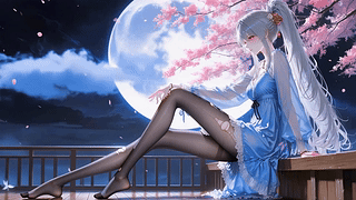 月夜樱花银发少女