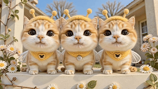 三只蜜蜂装扮萌猫咪
