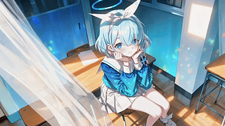 教室午后的蓝发少女