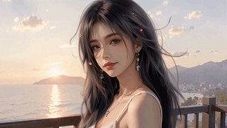 日落海边氛围感少女