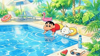 泳池夏日悠闲时光