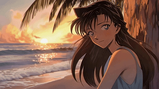落日海边的少女