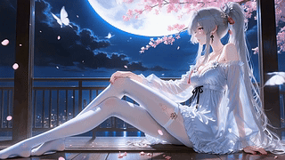 月夜樱花银发少女