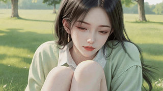晴日草地清新少女