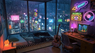 城市雨夜霓虹房间