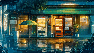 雨夜街边便利店