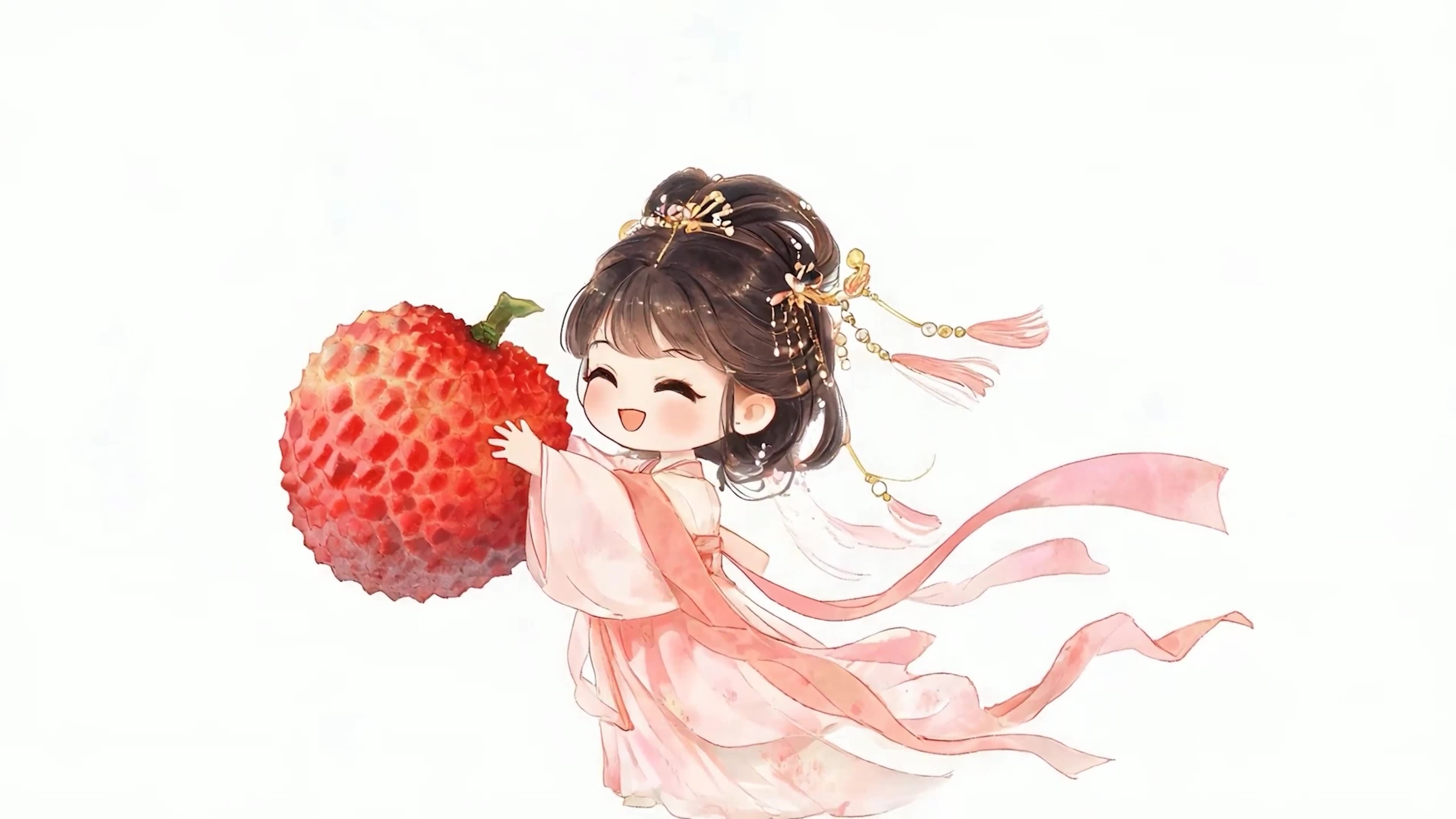 拿着荔枝古风美女