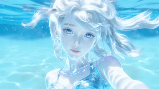 水下眼睛里有星星少女