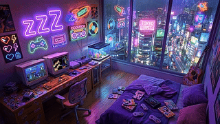 雨夜霓虹游戏房间
