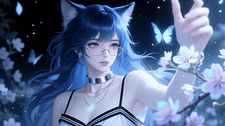 蓝发狐耳少女