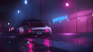 赛博朋克保时捷在雨中