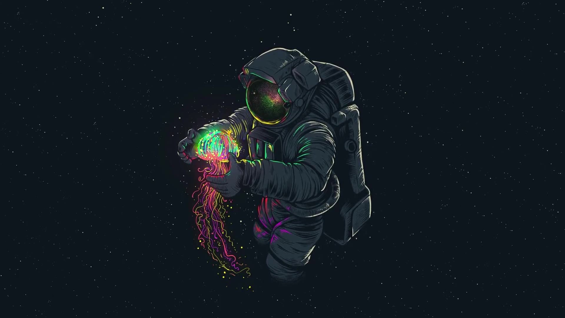太空中的带水母的人
