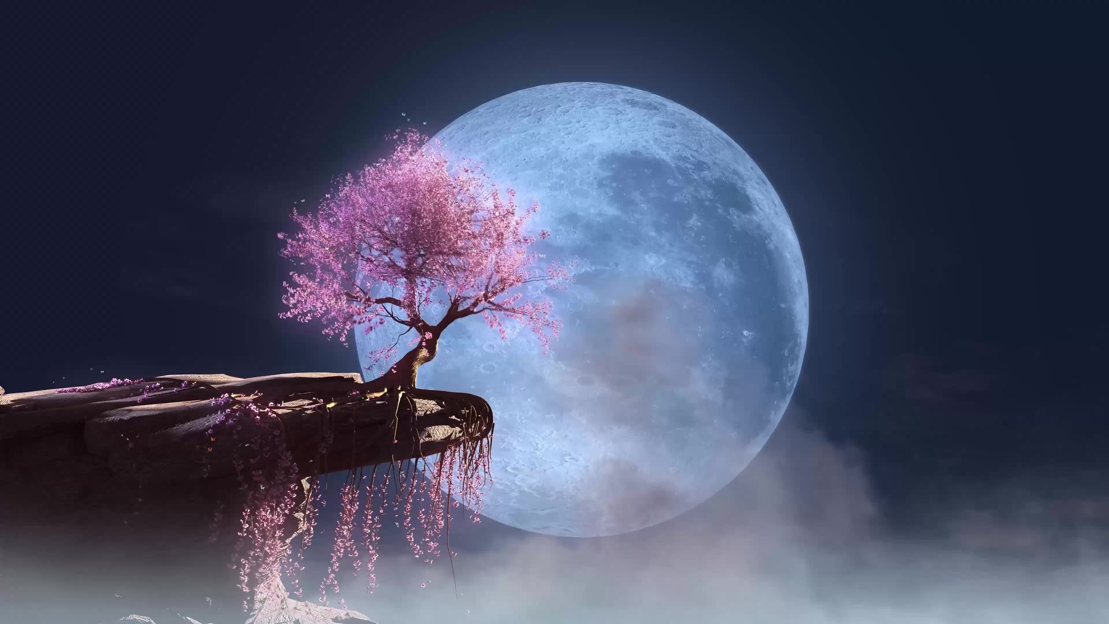 满月下的樱花